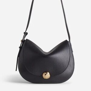 Madewell Dakota Black Leather Shoulder Bag with Gold Accent